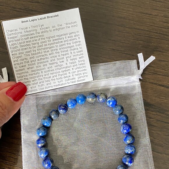 8mm Authentic Lapis Lazuli Healing Gemstone Bracelet - Picture 5 of 6